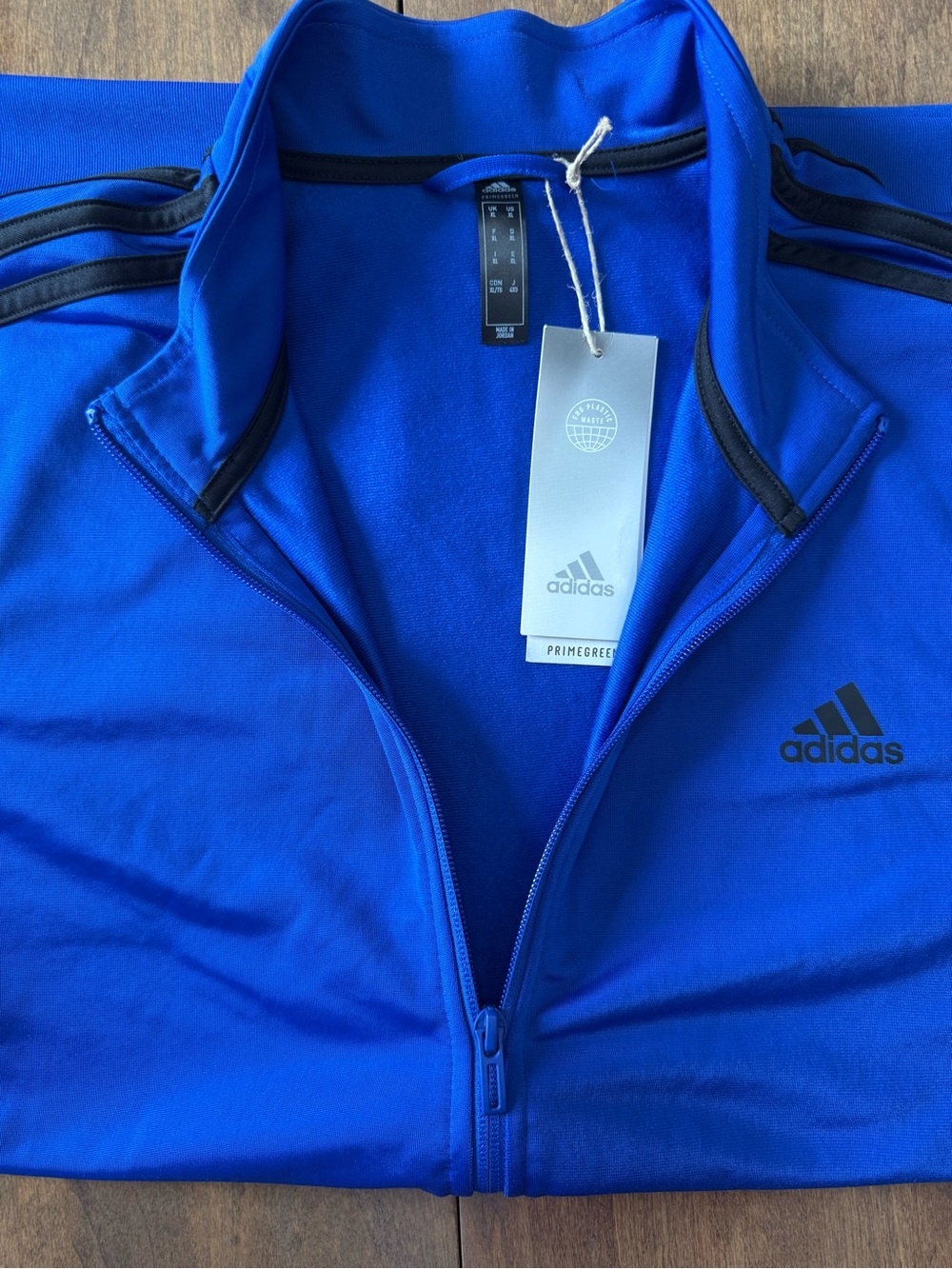 Adidas Primegreen Essentials Warm-Up 3 Stripe Jacket in Royal Blue and Black XL - Picture 4 of 7